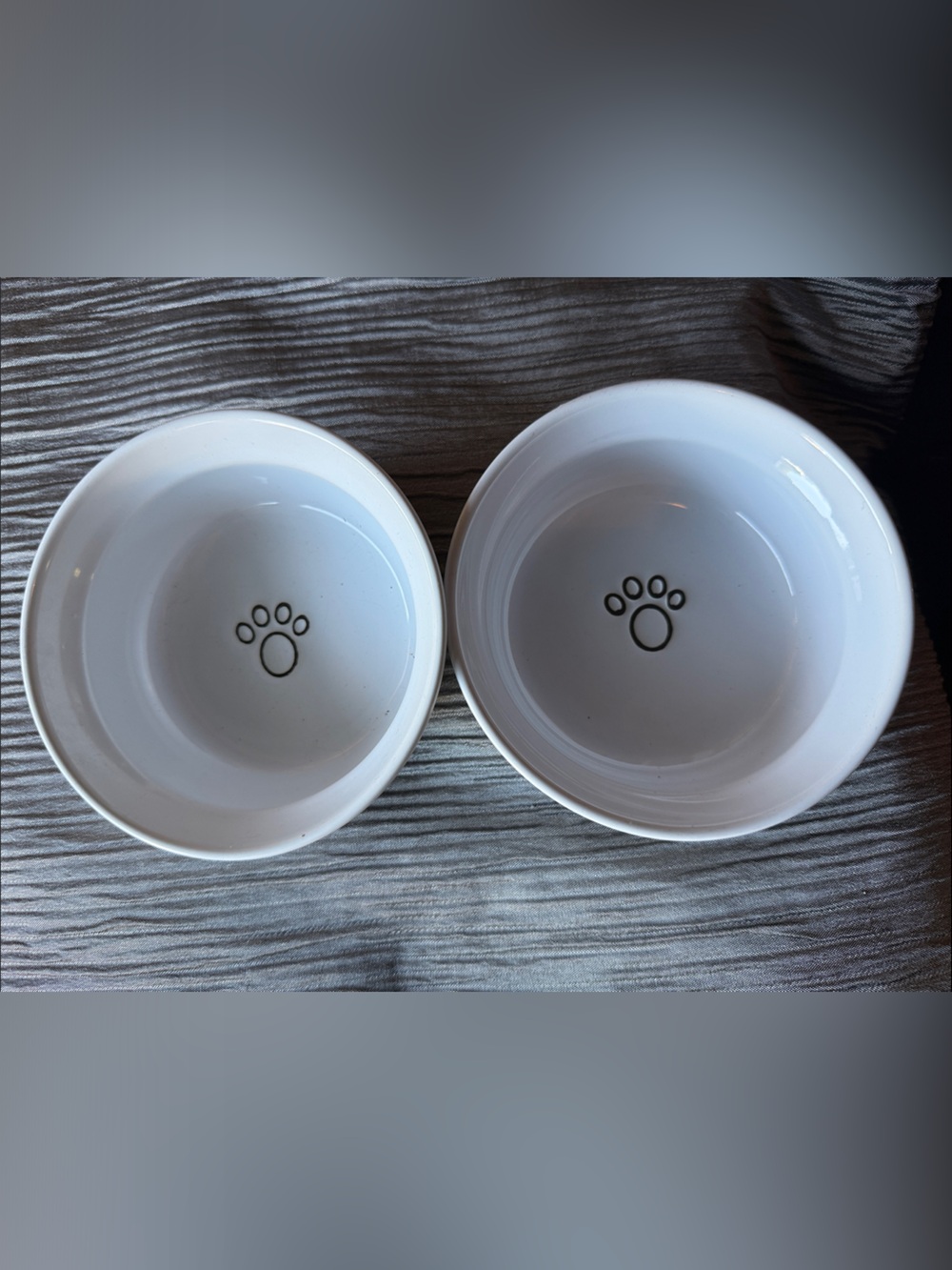 White Ceramic Pet Bowls with Paw Print - Set of 2